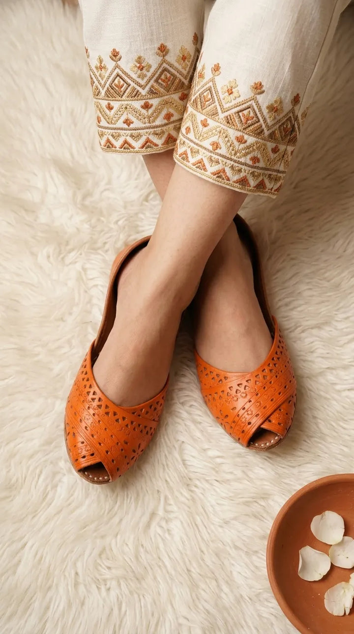 Orange Leather Khussa For Women EC8867
