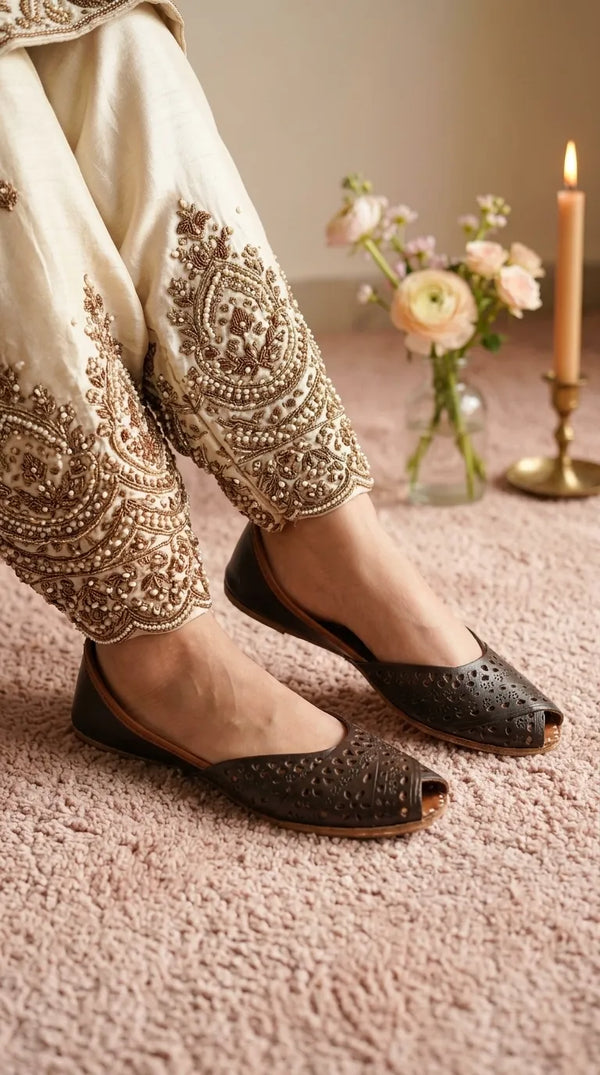 Coffee Leather Khussa For Women EC8867