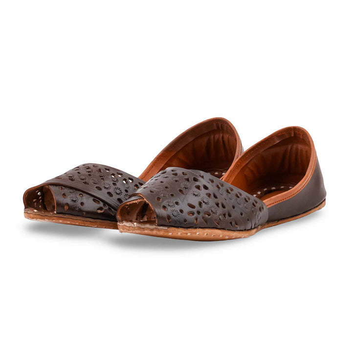 Coffee Leather Khussa For Women EC8867