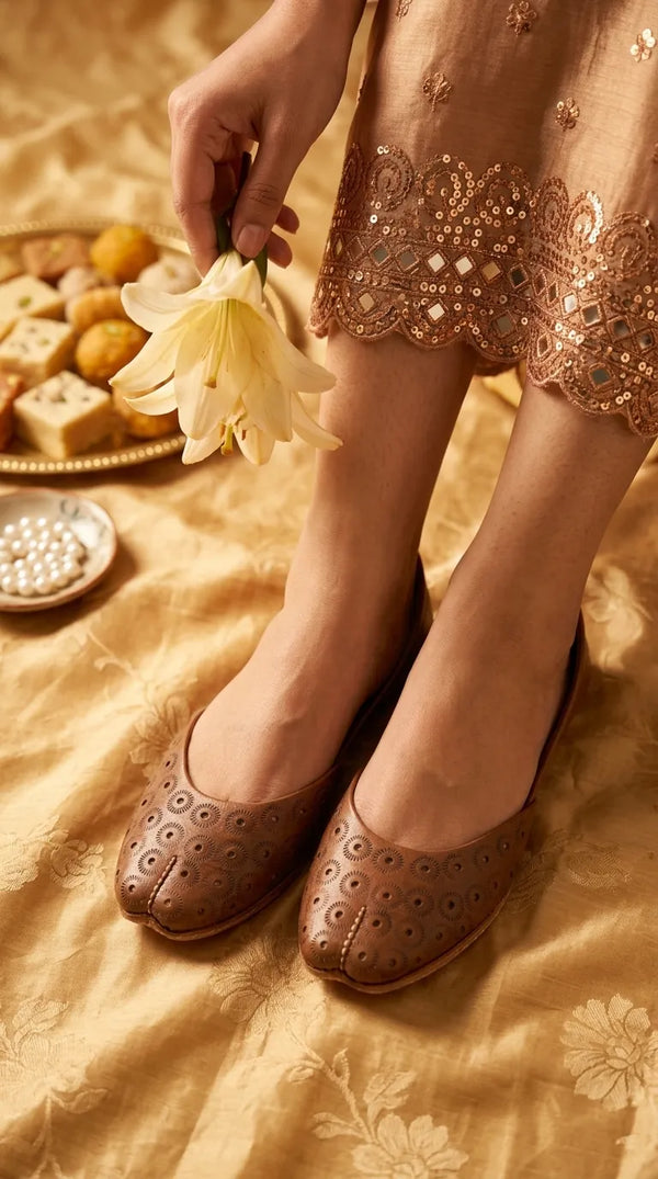 Brown Leather Khussa For Women EC8868