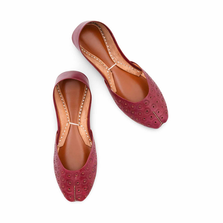 Maroon Leather Khussa For Women EC8868