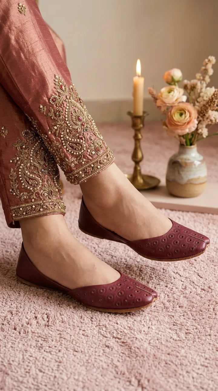 Maroon Leather Khussa For Women EC8868