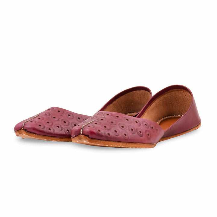 Maroon Leather Khussa For Women EC8868