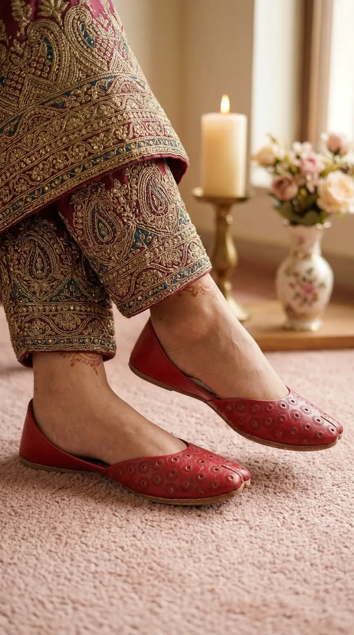 Red Leather Khussa For Women EC8868