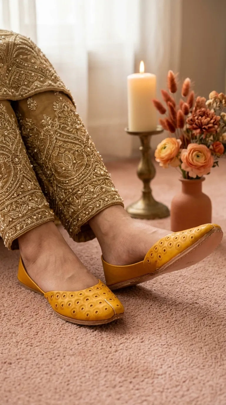 Yellow Leather Khussa For Women EC8868