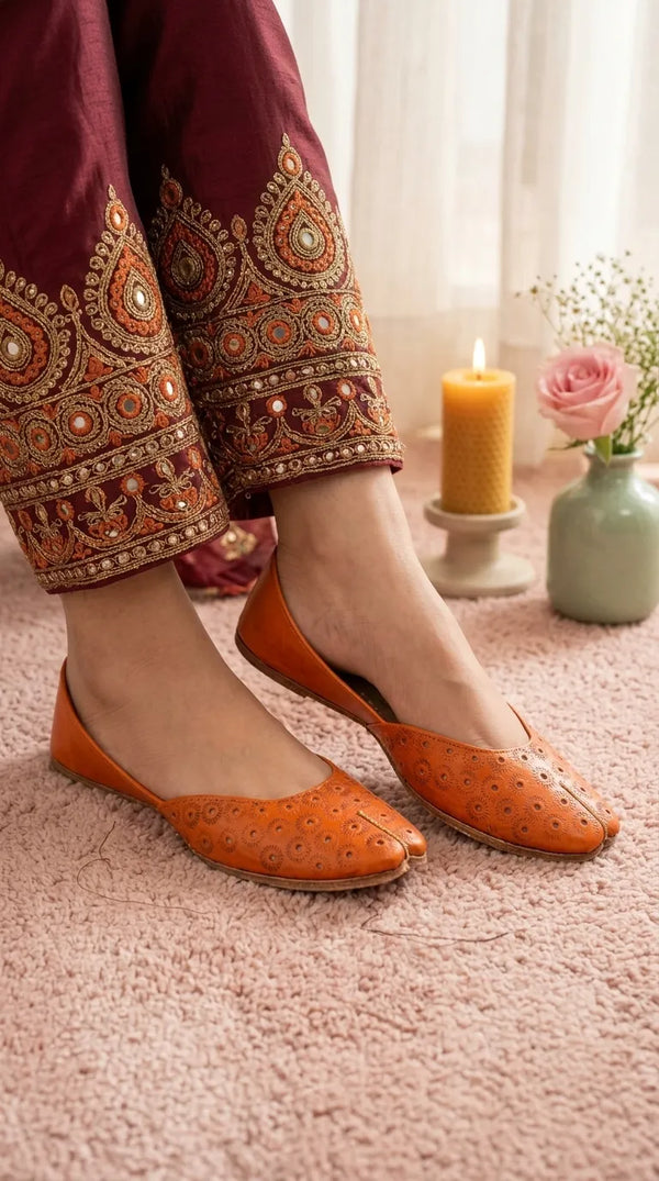 Orange Leather Khussa For Women EC8868