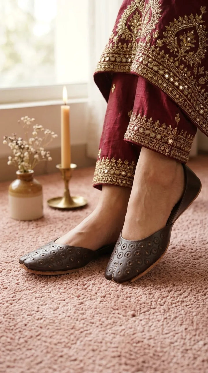 Coffee Leather Khussa For Women EC8868