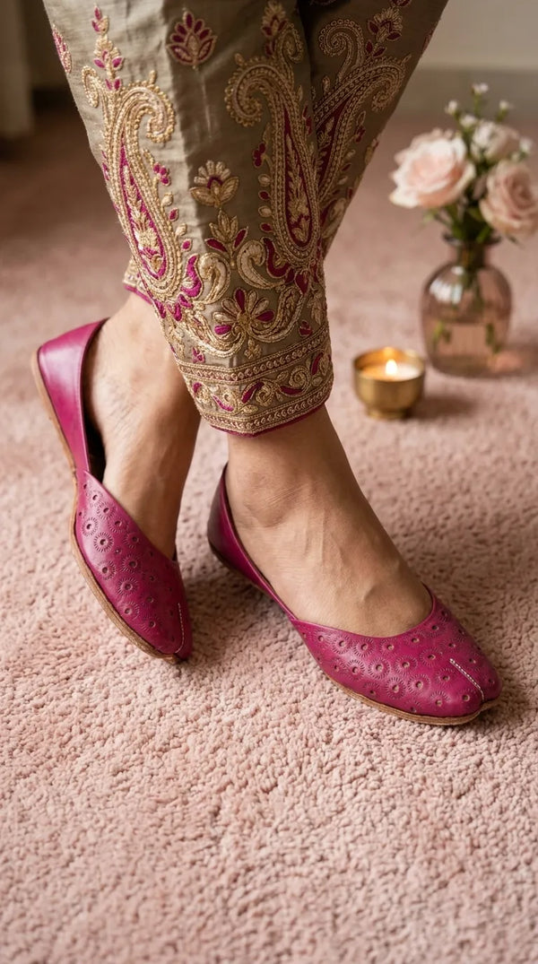 Pink Leather Khussa For Women EC8868