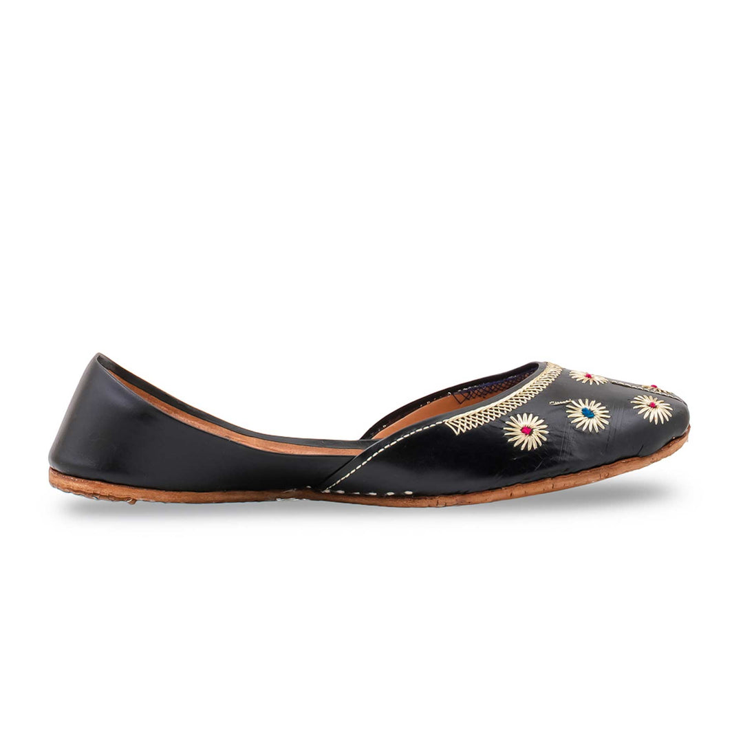 Black Leather Khussa For Women EC8869