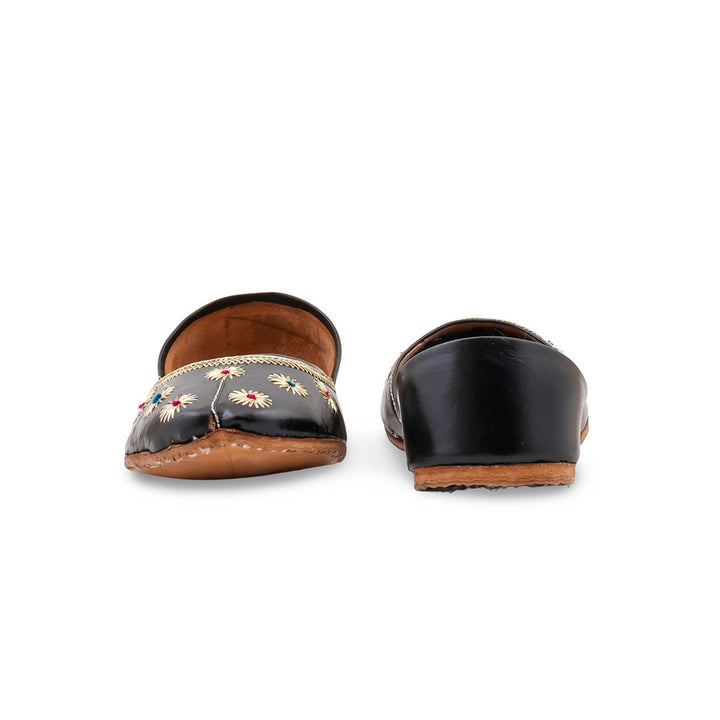 Black Leather Khussa For Women EC8869