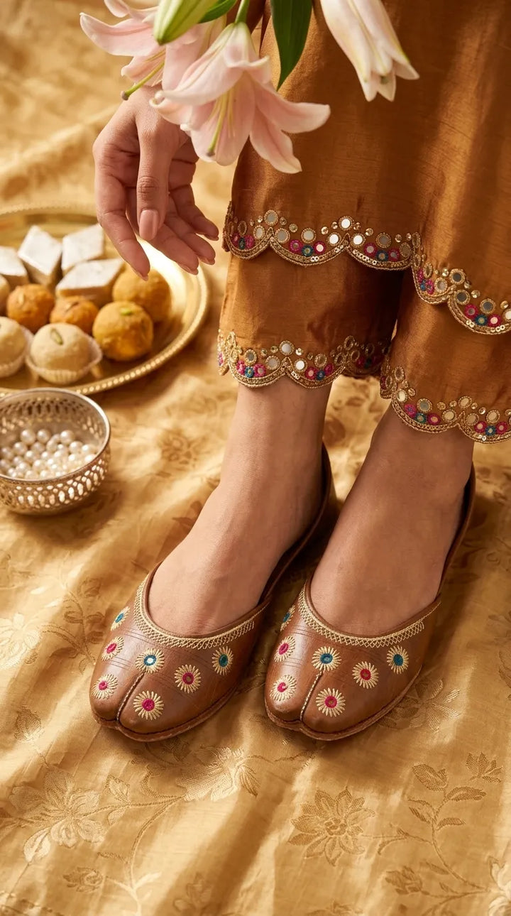 Brown Leather Khussa For Women EC8869
