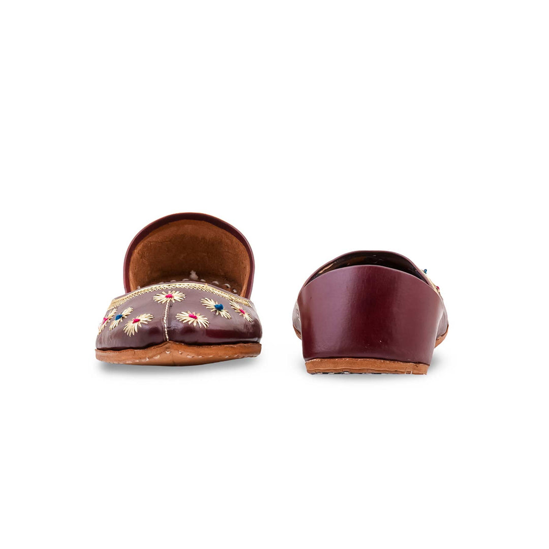 Maroon Leather Khussa For Women EC8869