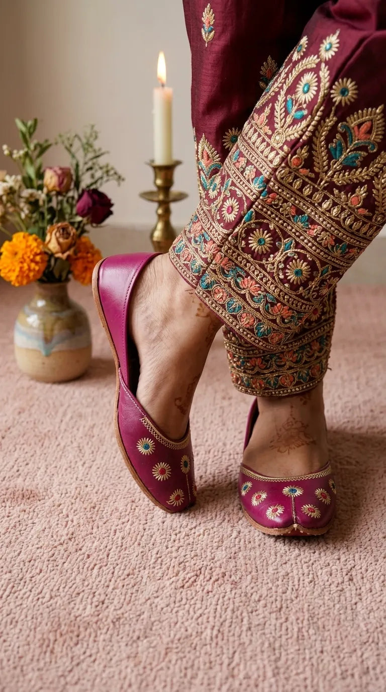 Pink Leather Khussa For Women EC8869