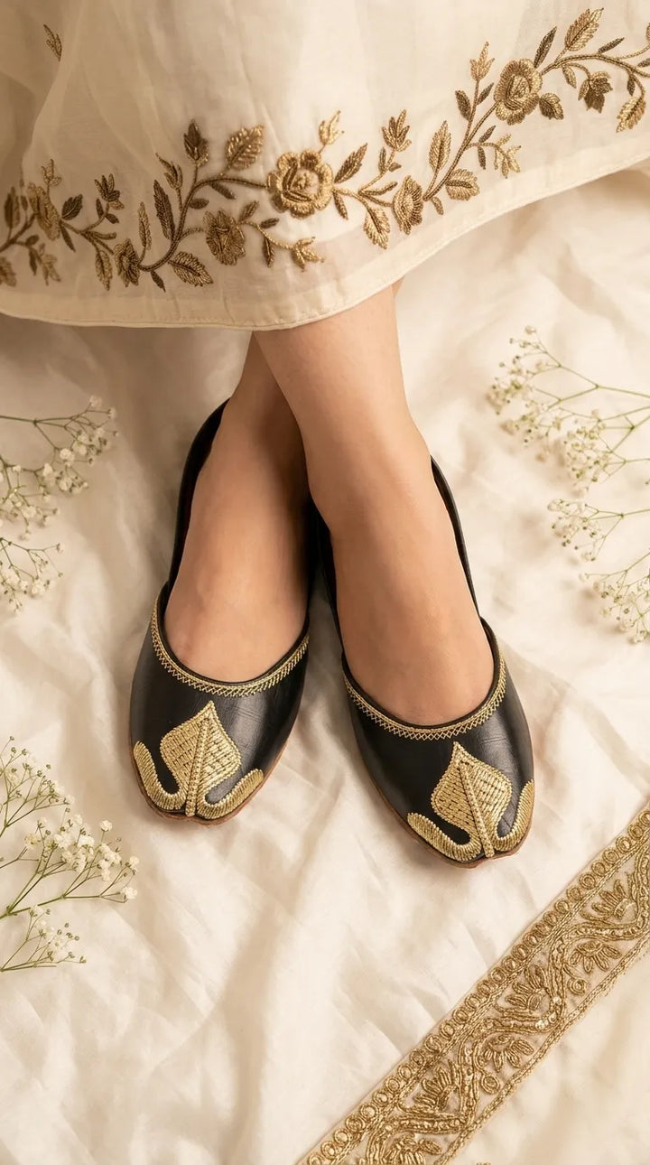 Black Leather Khussa For Women EC8873
