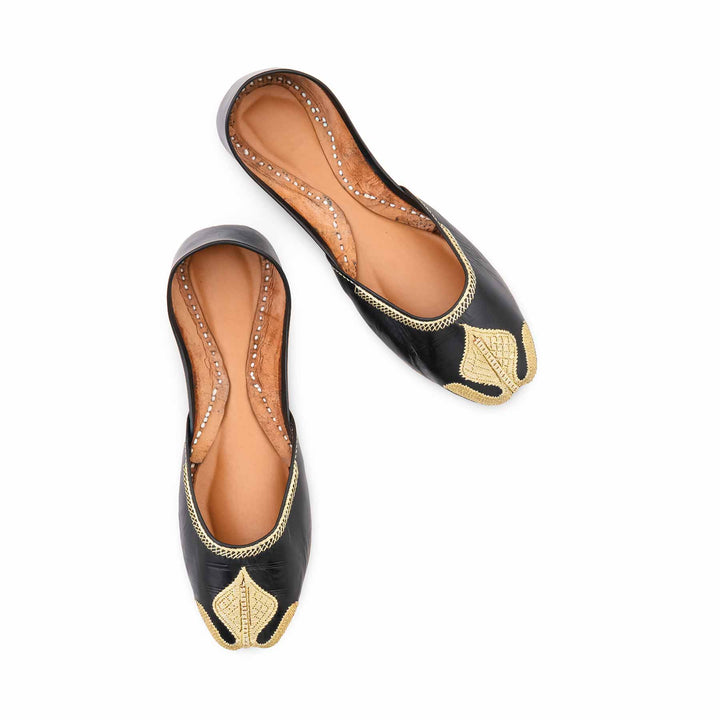 Black Leather Khussa For Women EC8873