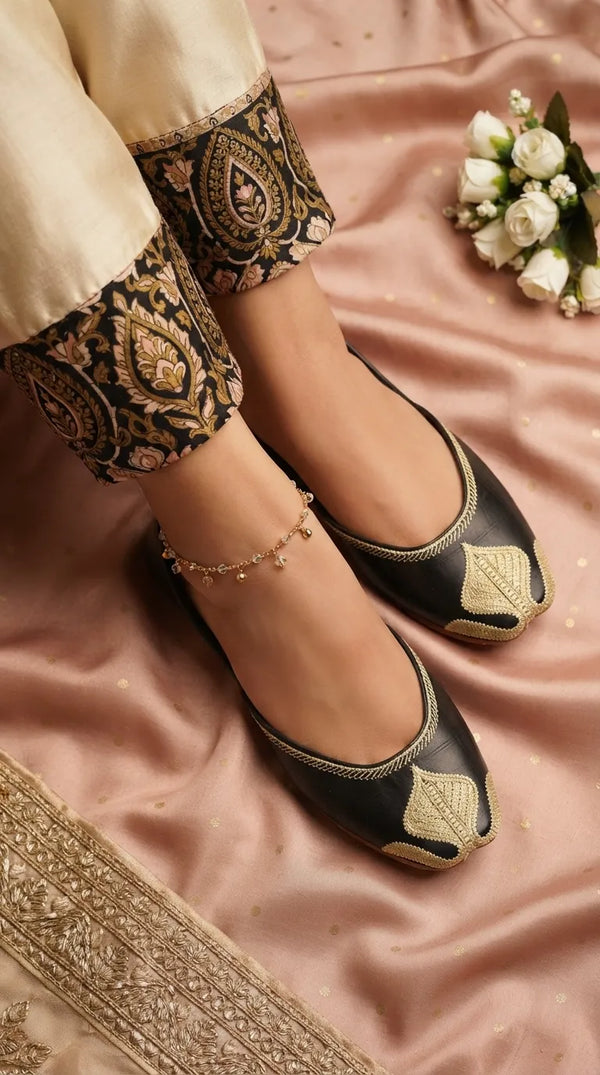 Black Leather Khussa For Women EC8873
