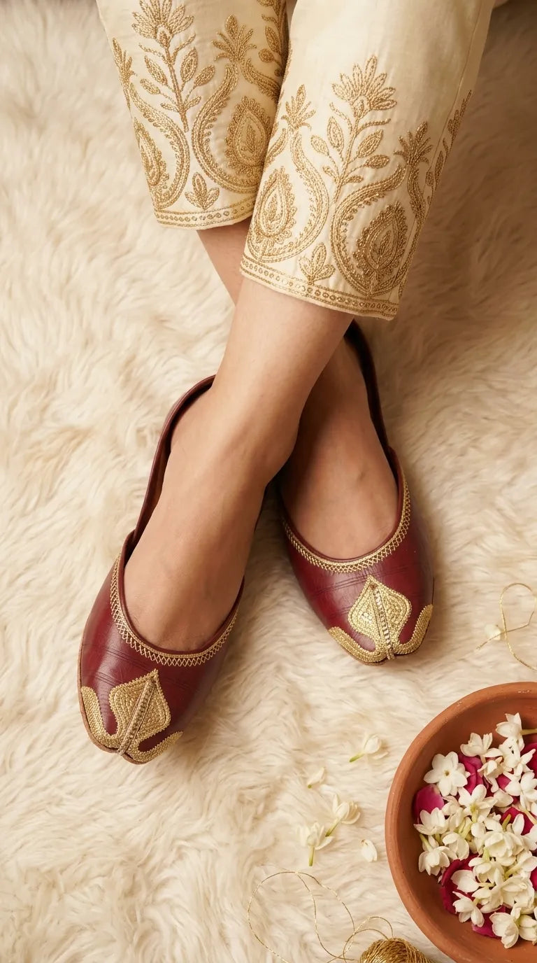 Maroon Leather Khussa For Women EC8873