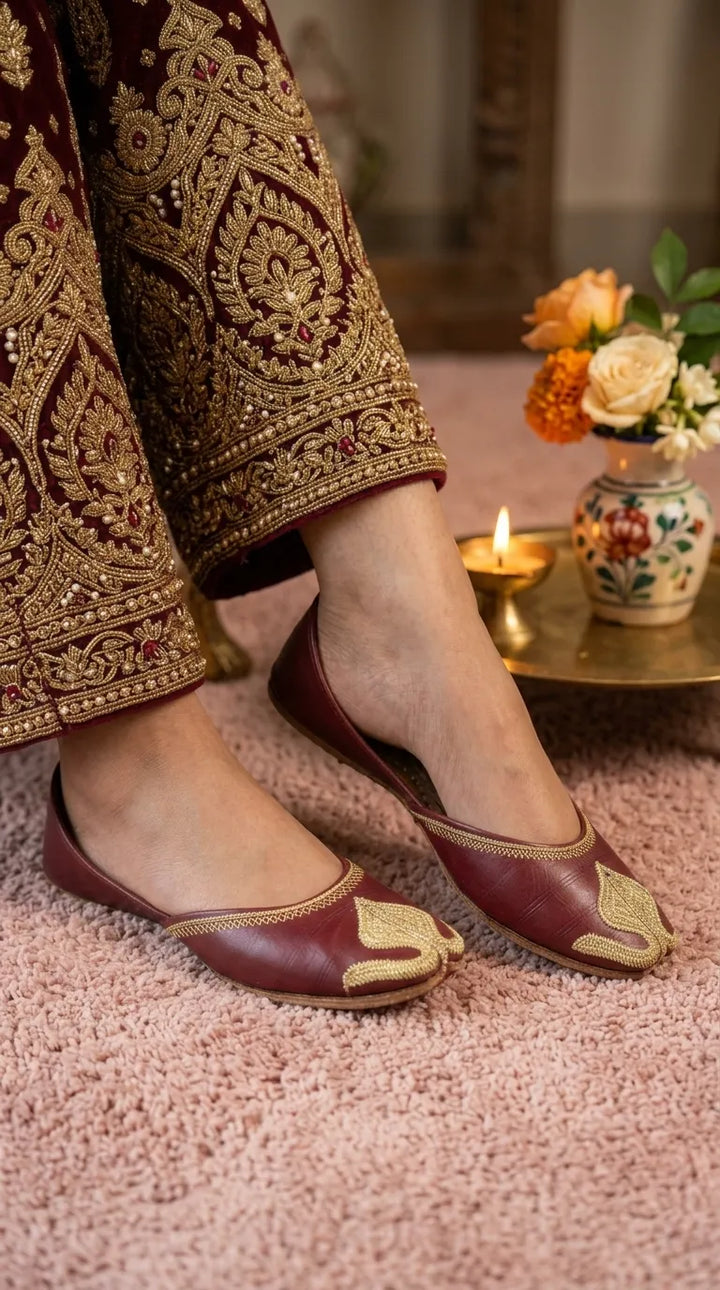 Maroon Leather Khussa For Women EC8873