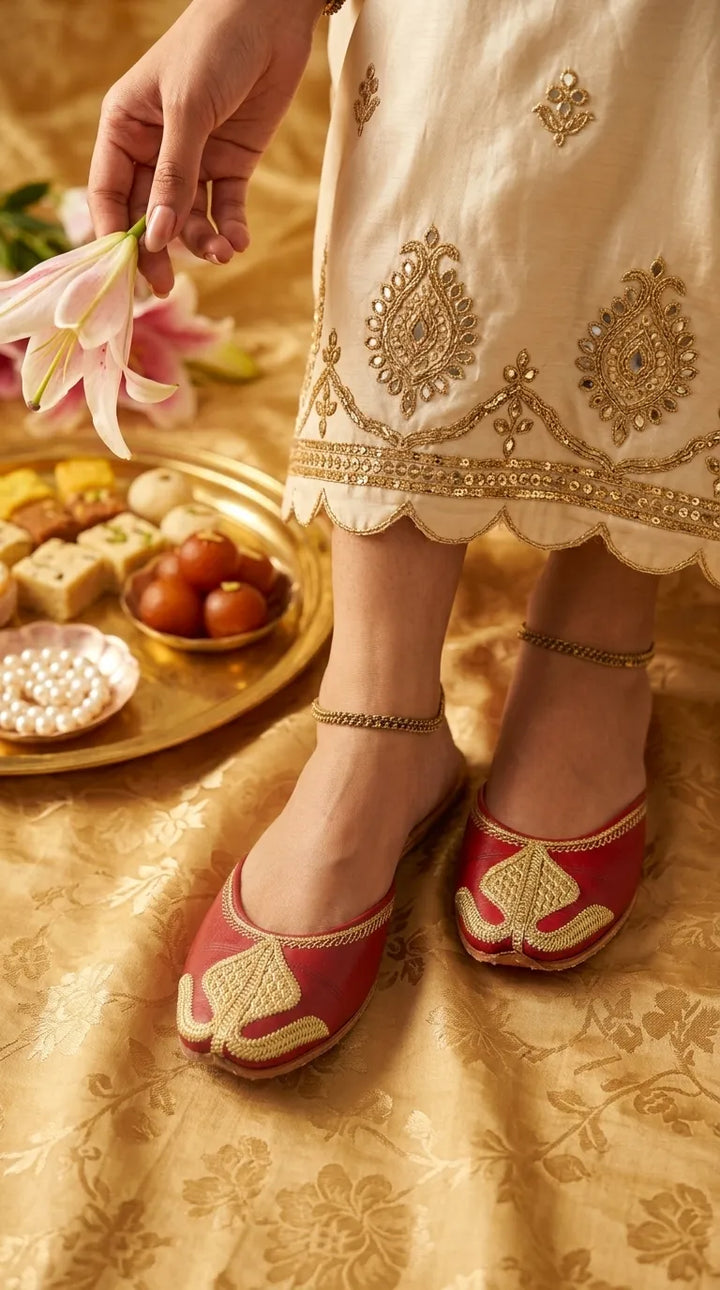 Red Leather Khussa For Women EC8873