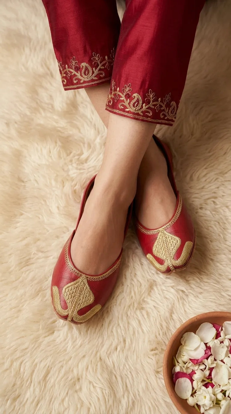 Red Leather Khussa For Women EC8873