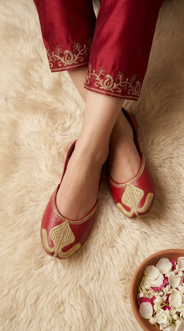 Red Leather Khussa For Women EC8873