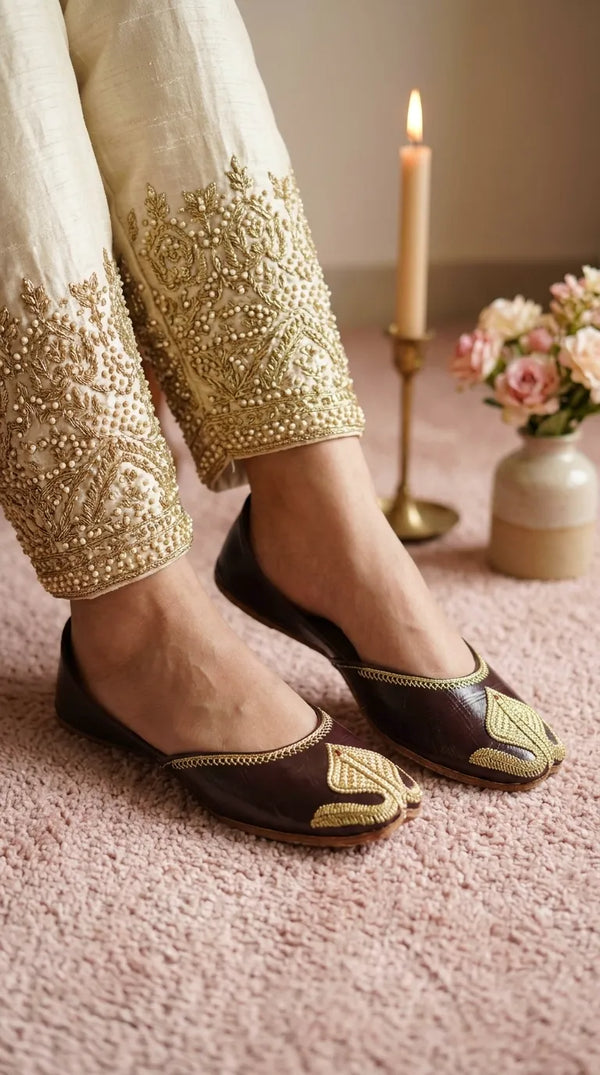Fawn Leather Khussa For Women EC8873