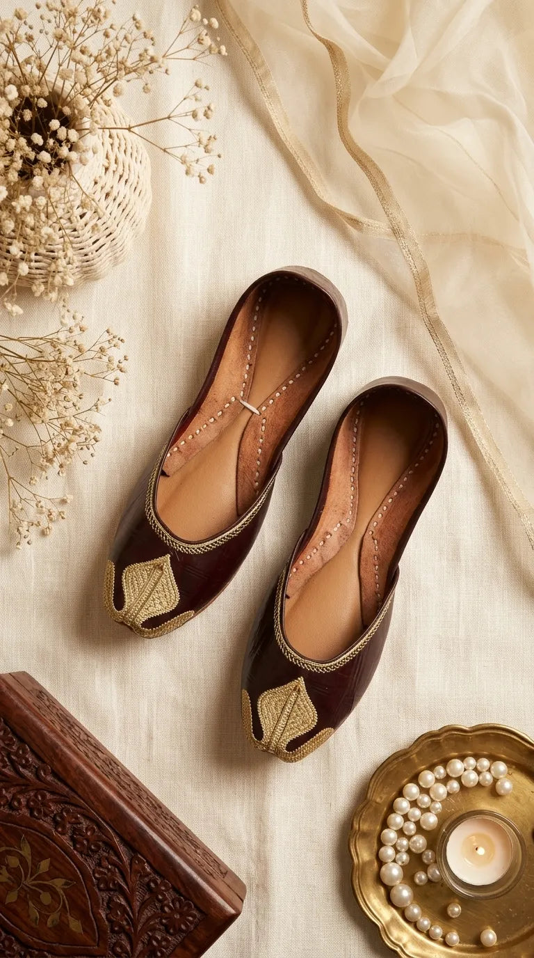 Coffee Leather Khussa For Women EC8873
