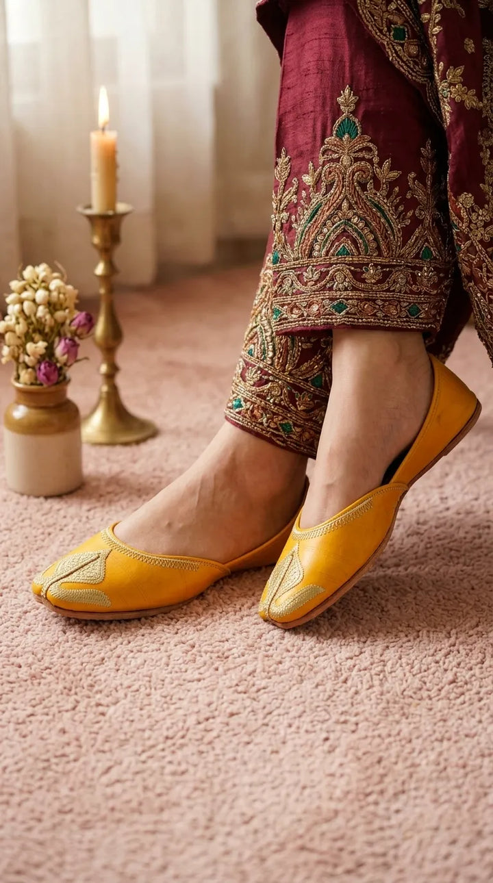 Yellow Leather Khussa For Women EC8873