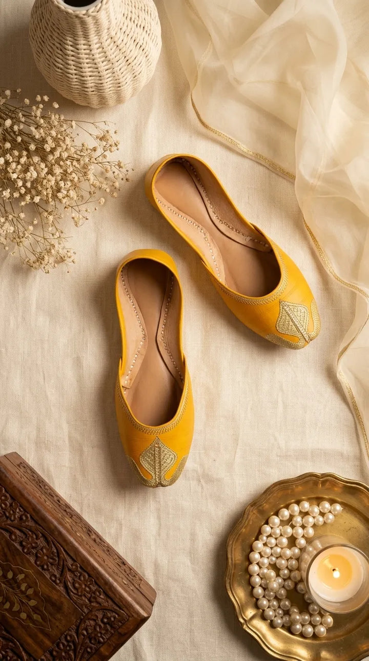 Yellow Leather Khussa For Women EC8873