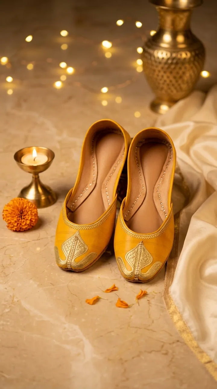 Yellow Leather Khussa For Women EC8873