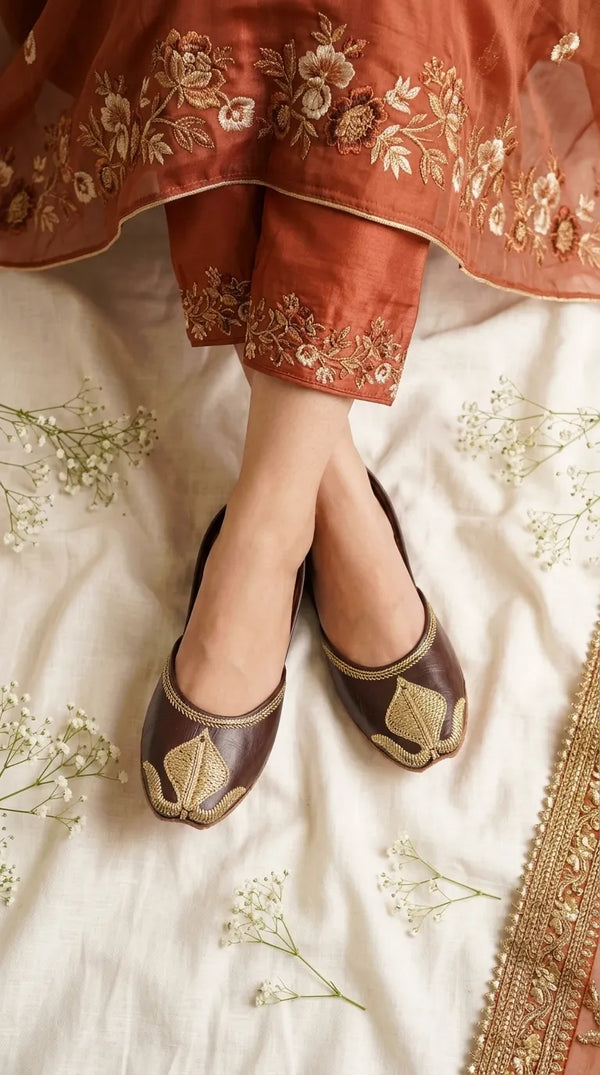 Coffee Leather Khussa For Women EC8873