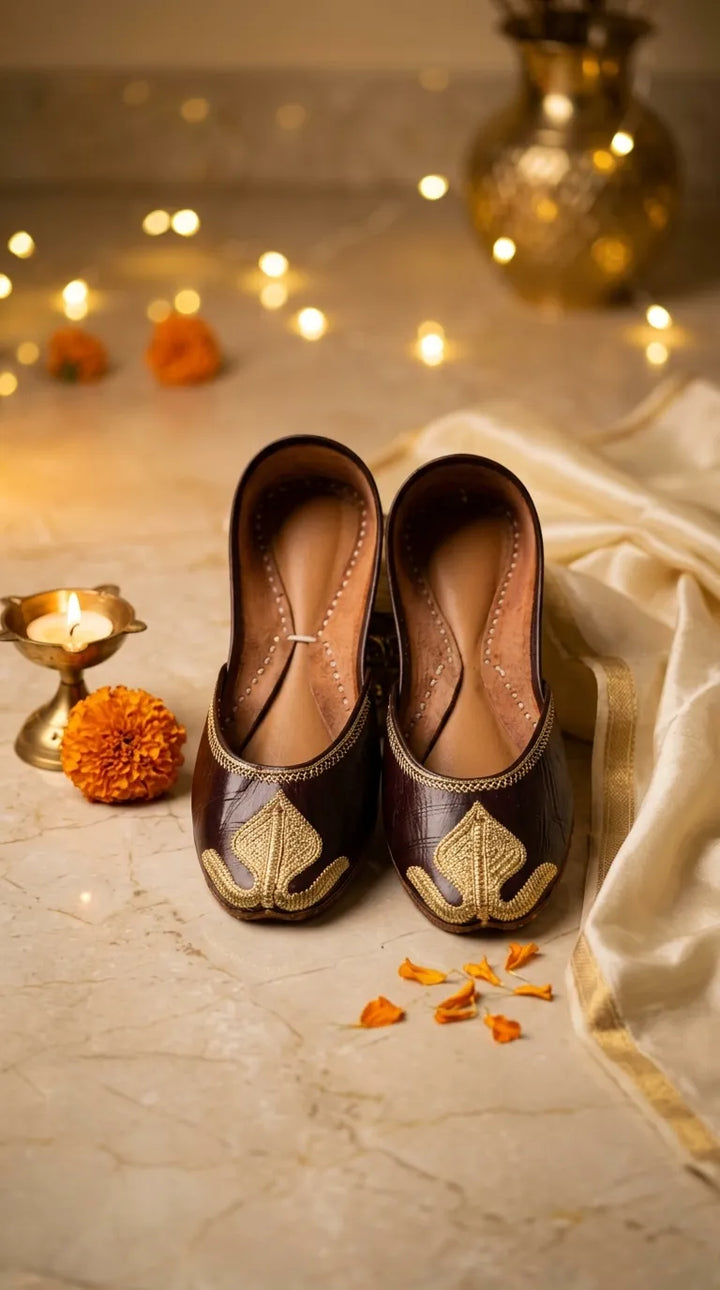 Coffee Leather Khussa For Women EC8873