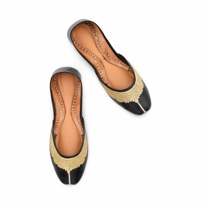 Black Leather Khussa For Women EC8874