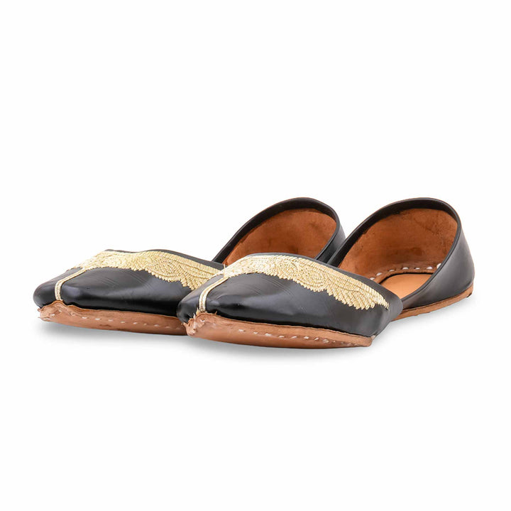 Black Leather Khussa For Women EC8874