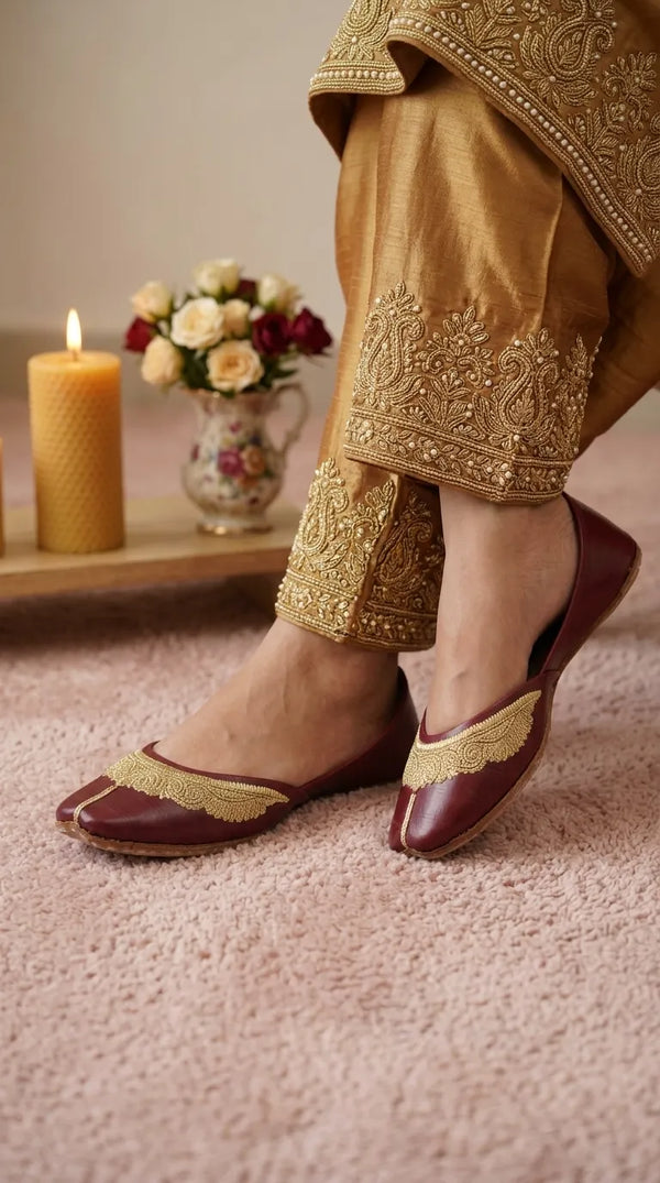 Maroon Leather Khussa For Women EC8874