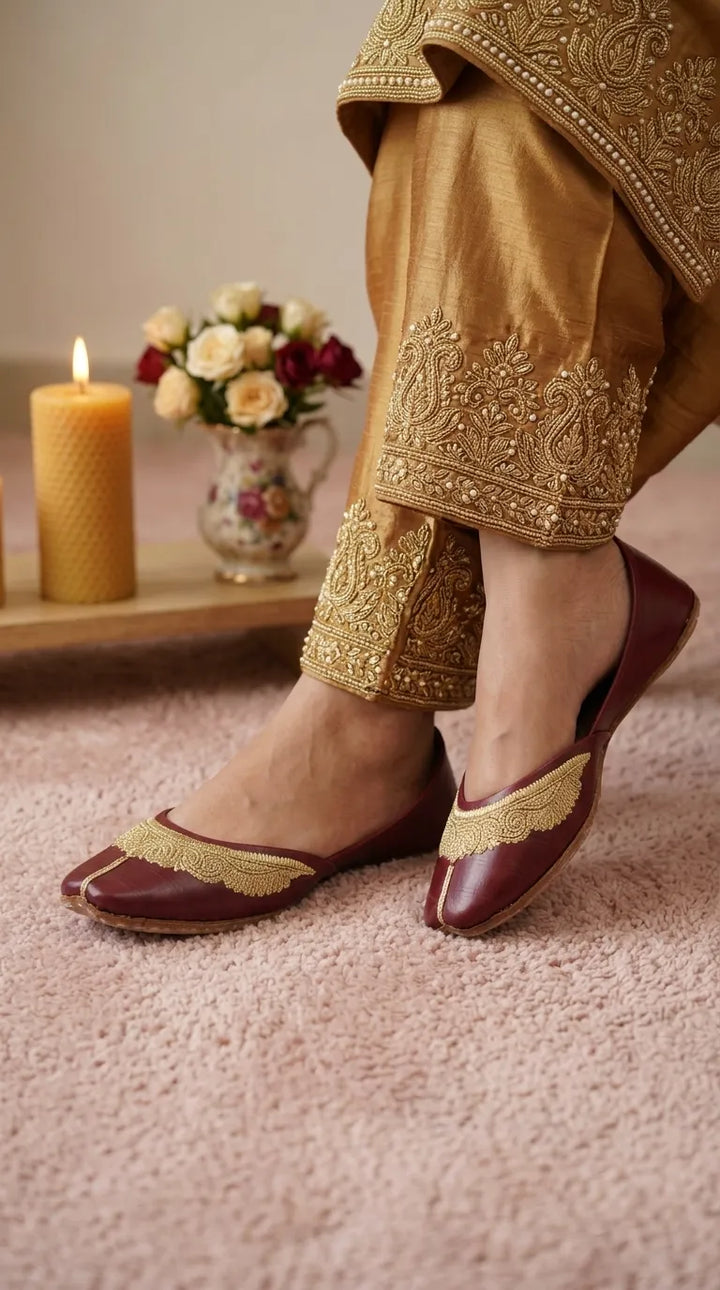 Maroon Leather Khussa For Women EC8874