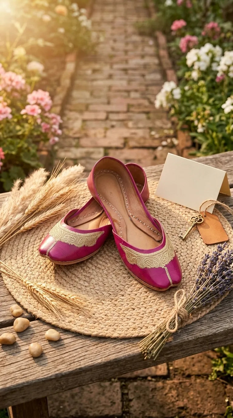 Pink Leather Khussa For Women EC8874