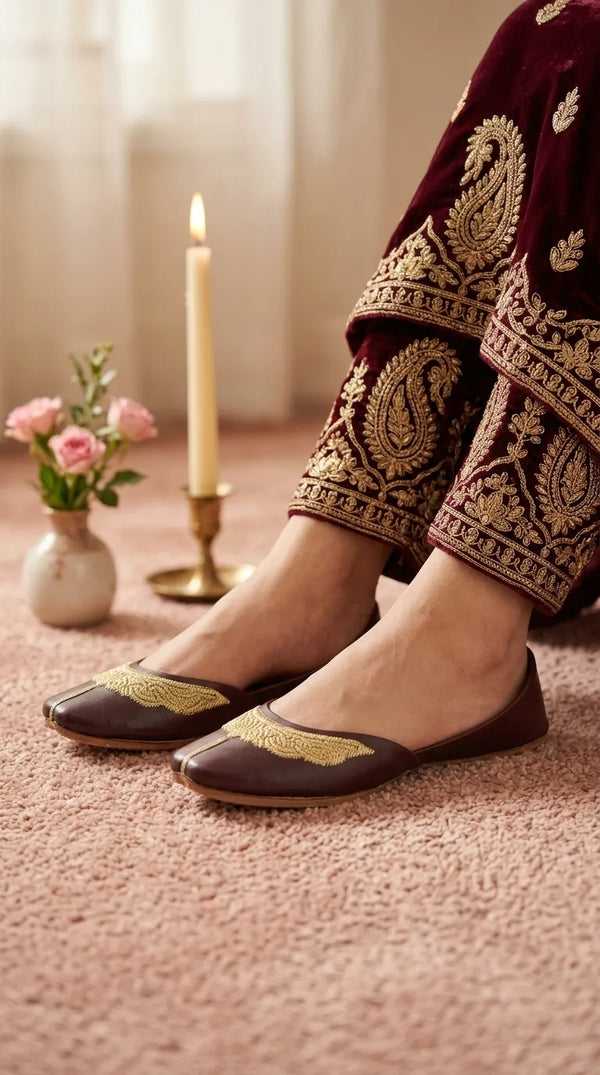 Coffee Leather Khussa For Women EC8874