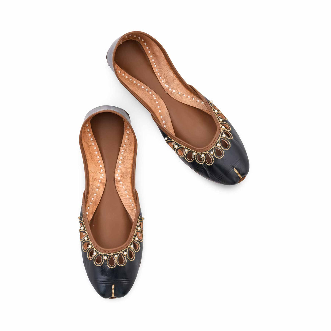 Black Leather Khussa For Women EC8875