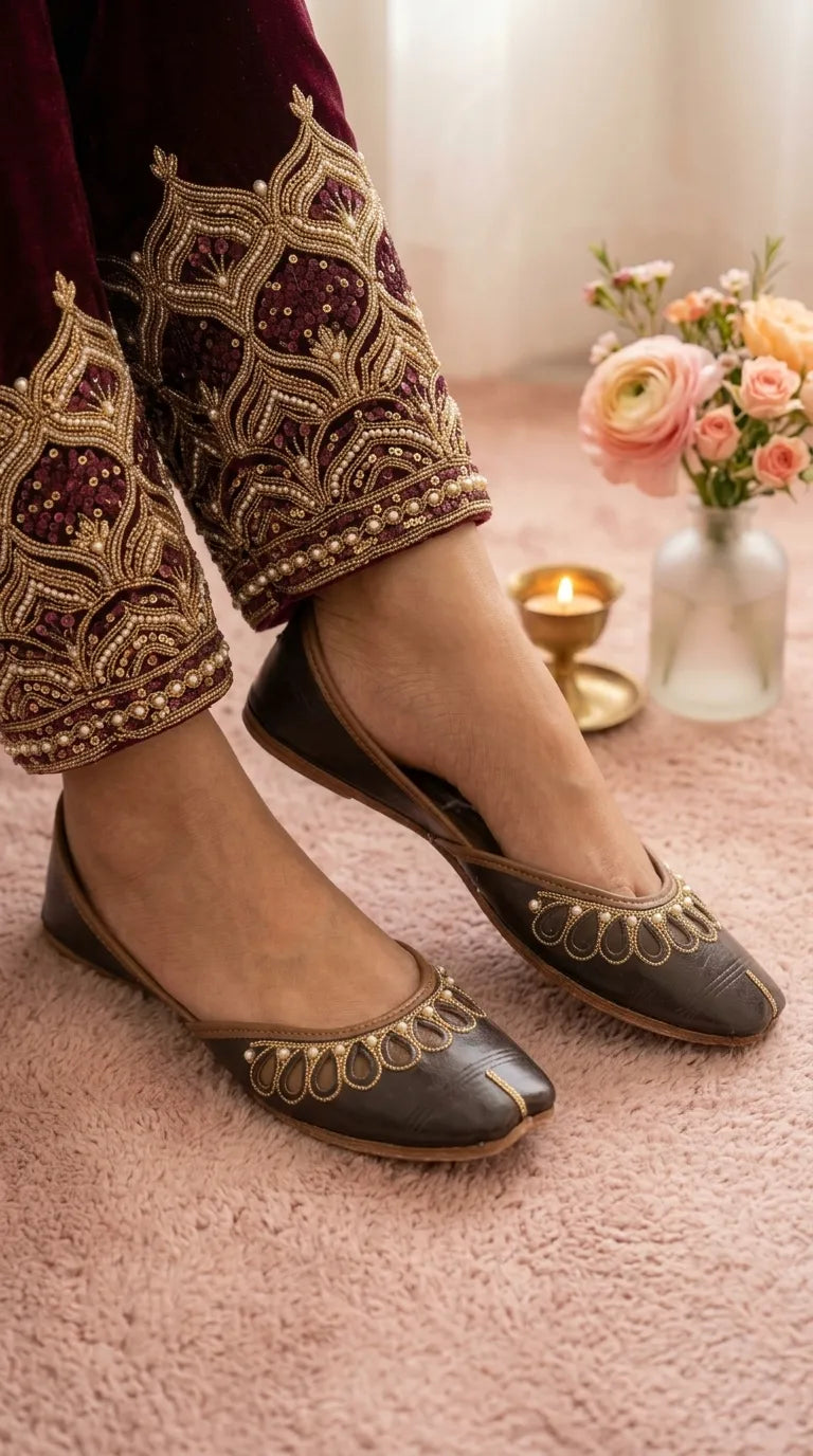 Brown Leather Khussa For Women EC8875