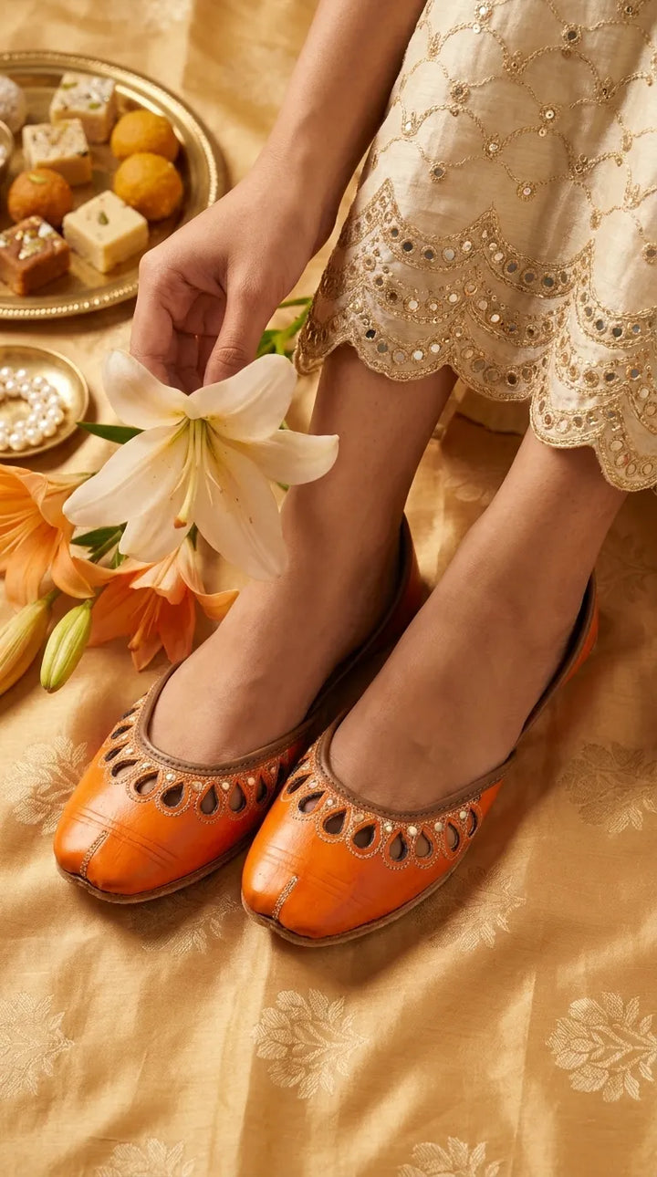 Orange Leather Khussa For Women EC8875