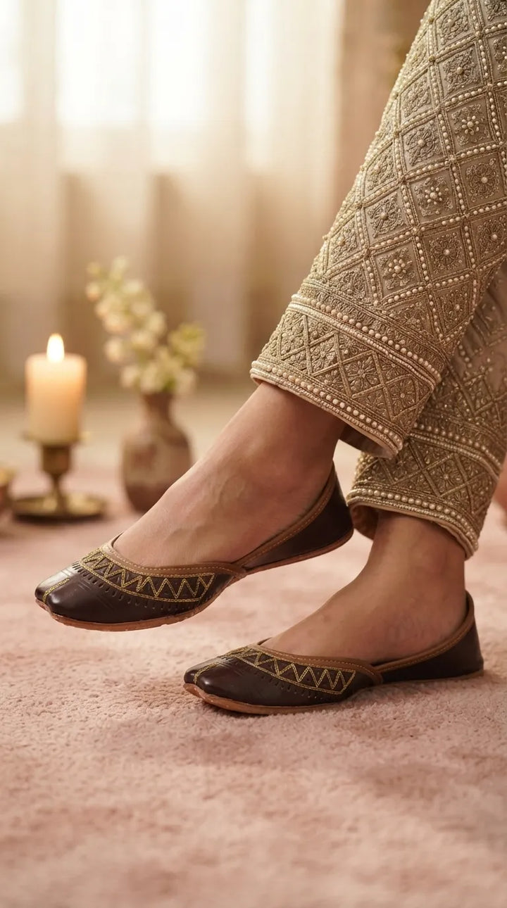 Brown Leather Khussa For Women EC8876