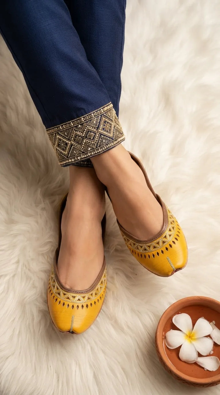 Yellow Leather Khussa For Women EC8876