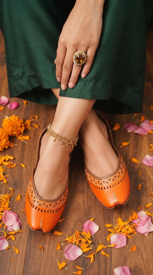 Orange Leather Khussa For Women EC8876