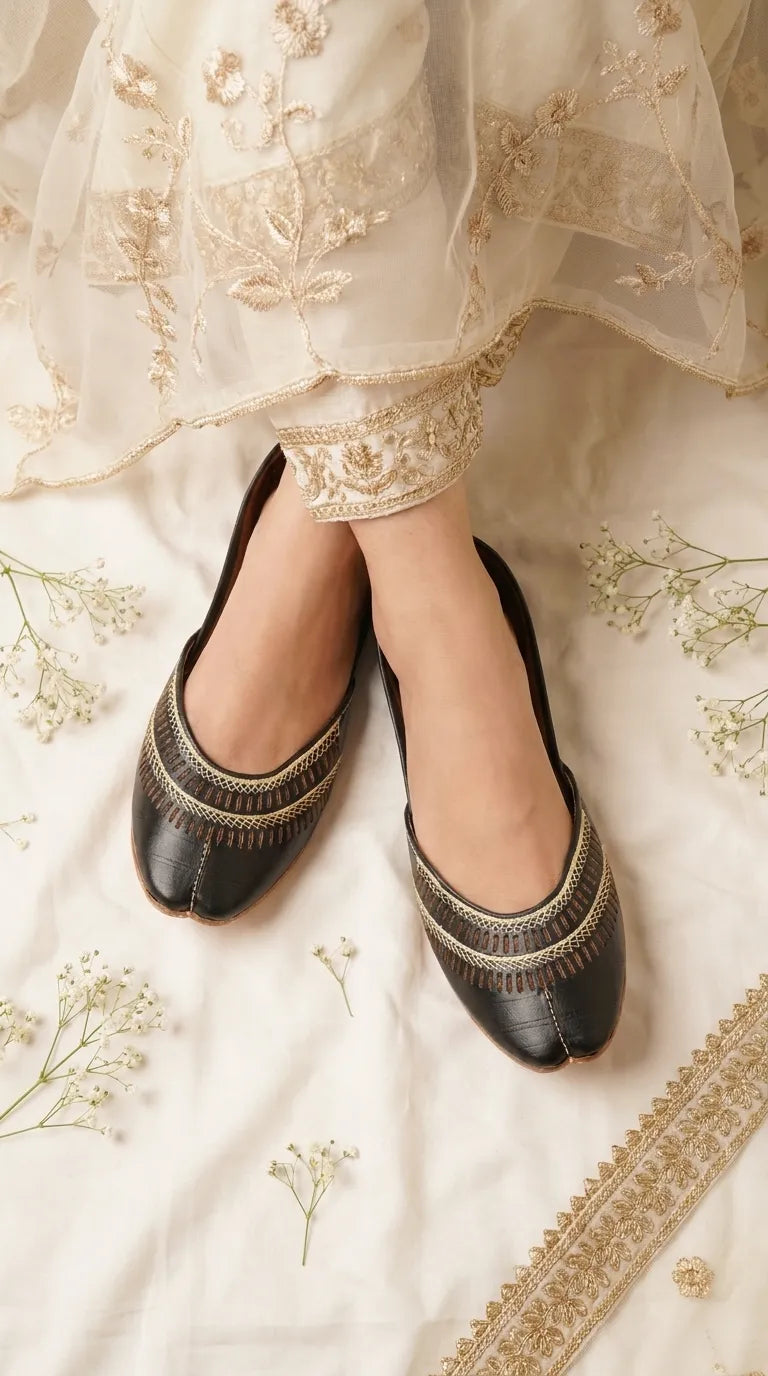 Black Leather Khussa For Women EC8877