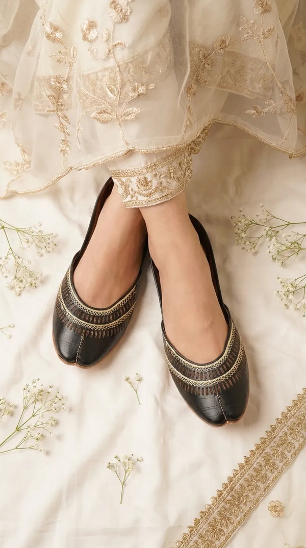 Black Leather Khussa For Women EC8877