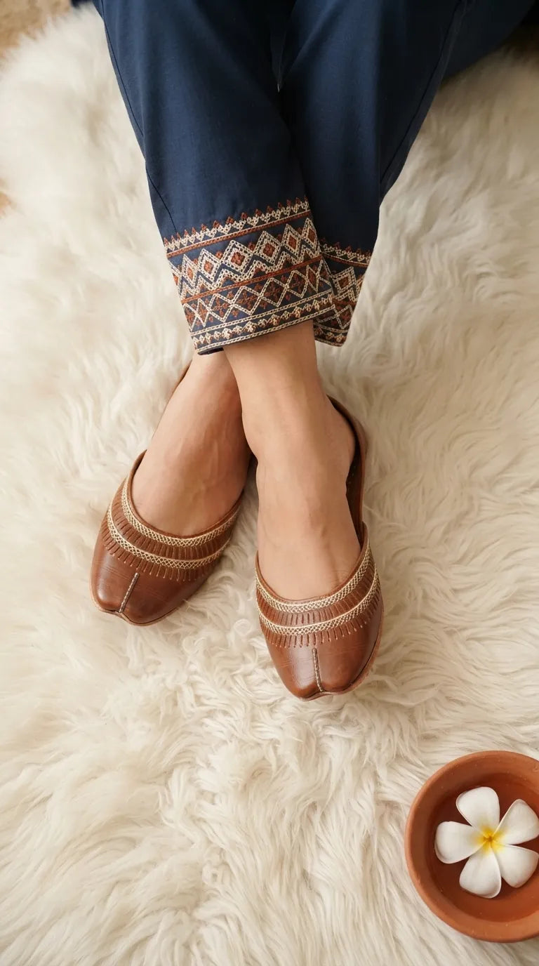Brown Leather Khussa For Women EC8877