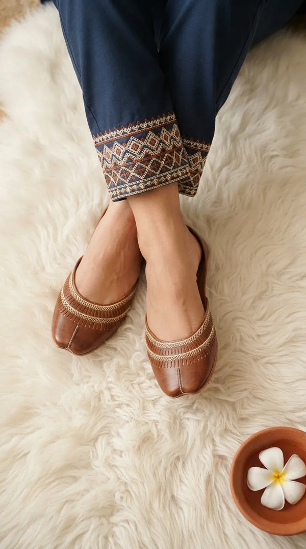 Brown Leather Khussa For Women EC8877