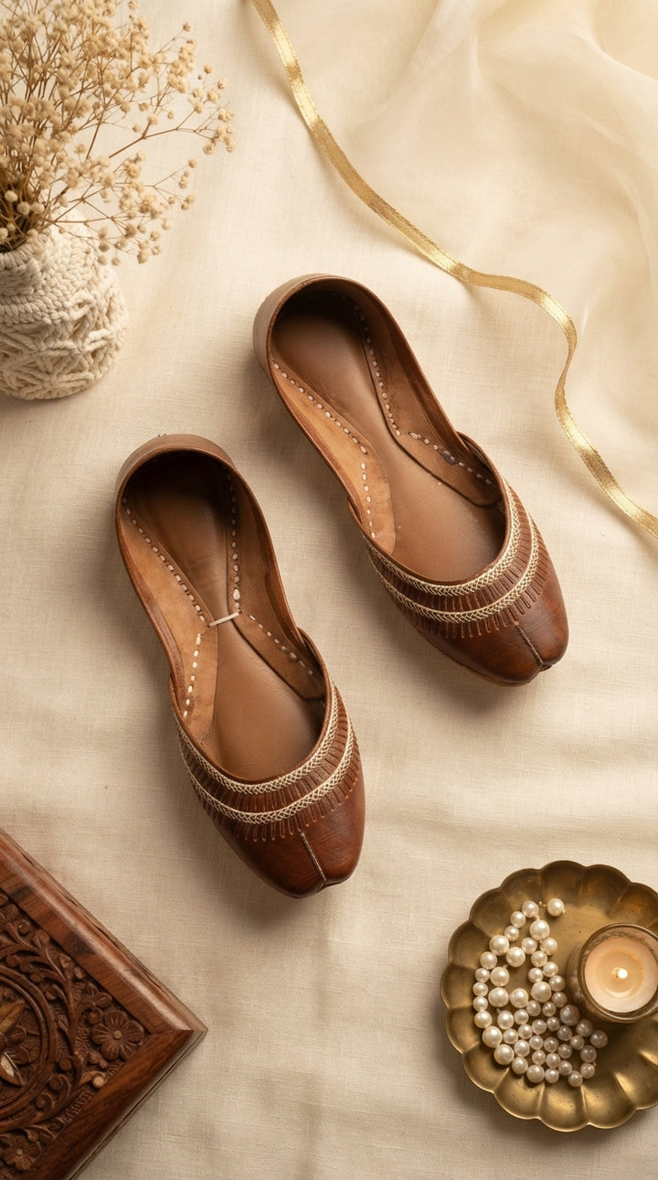 Brown Leather Khussa For Women EC8877