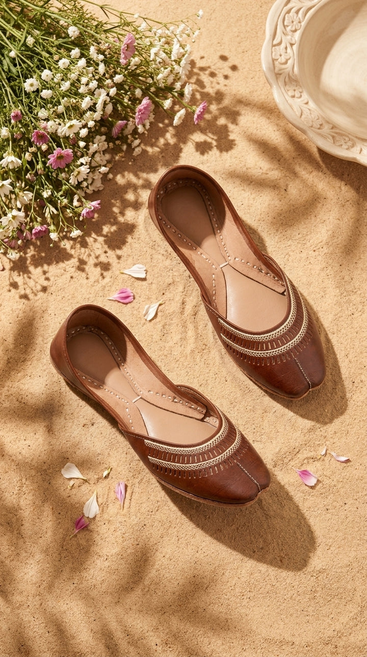 Brown Leather Khussa For Women EC8877